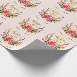 Papel De Presente Belas pestanas florais Boho Love Galhada de Renas