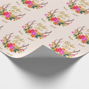 Papel De Presente Belas pestanas florais Boho Love Galhada de Renas