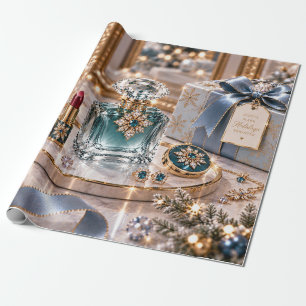 Papel De Presente Beleza de Natal Luxuosa Azul Gélido