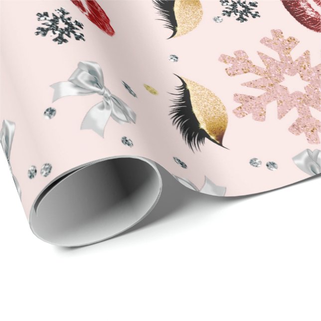 Papel De Presente Beleza Rosa Menina Maquiagem Férias Natal (Ponta do rolo)