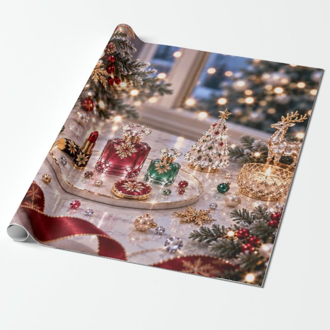 Papel De Presente Beleza Tradicional de Natal Burgundy (Desenrolado)