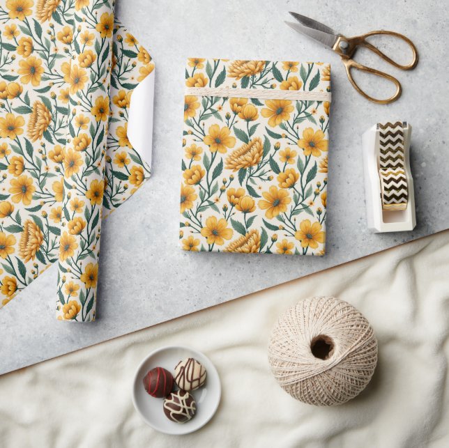 Papel De Presente Belezas de Botão-de-Ouro (Artesanato)