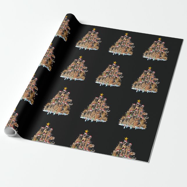 Papel De Presente Belga Malinois Christmas Tree Santa Hat Gifts de (Desenrolado)
