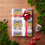 Papel De Presente Belinhos bonitos de natal com fita e Arco<br><div class="desc">Ilustração Vintage design de Natal Feliz com sinos de ouro de desenho amarrados com uma fita grande em um belo arco e bagas ocas sobre um padrão de risca oval.</div>