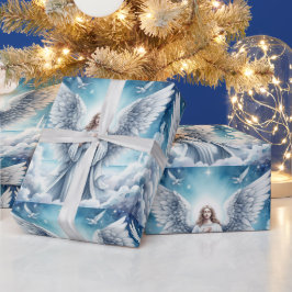 Papel De Presente Belo Anjo Guardião Branco