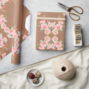 Papel De Presente Belo arranjo de flores em castanho