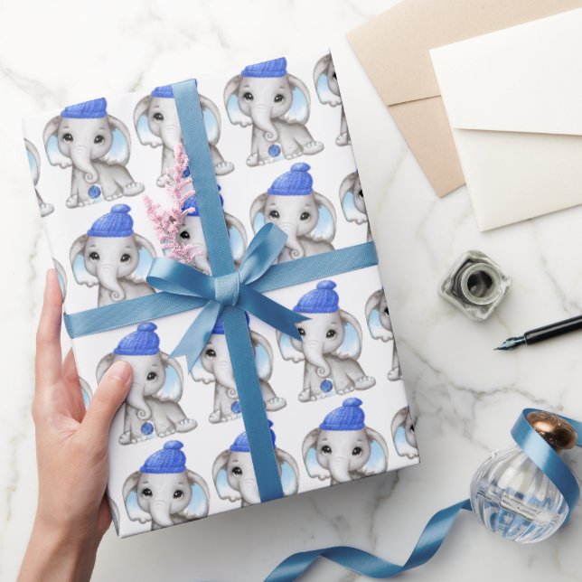 Papel De Presente Belo Bebê Elefante Inverno Natal (Presentear)