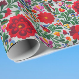 Papel De Presente Belo bordado floral mexicano Wrappi