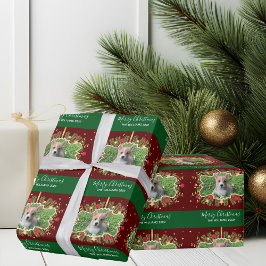 Papel De Presente Belo Cachorro Personalizado Foto de Natal Verde