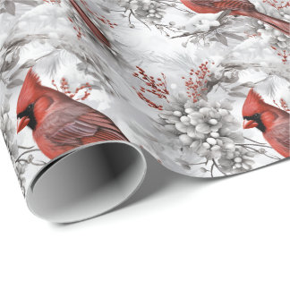 Papel De Presente Belo Cardeal Vermelho no Snowy Branch Winter