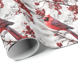 Papel De Presente Belo Cardeal Vermelho no Snowy Branch Winter
