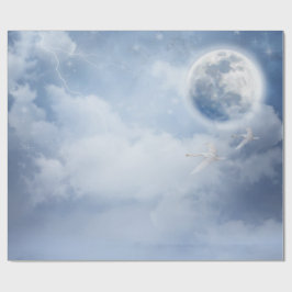 Papel De Presente Belo Céu Azul com Cisnes Voadoras