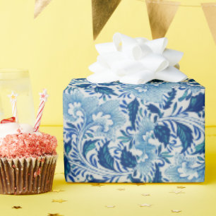 Papel De Presente Belo Damasco Azul