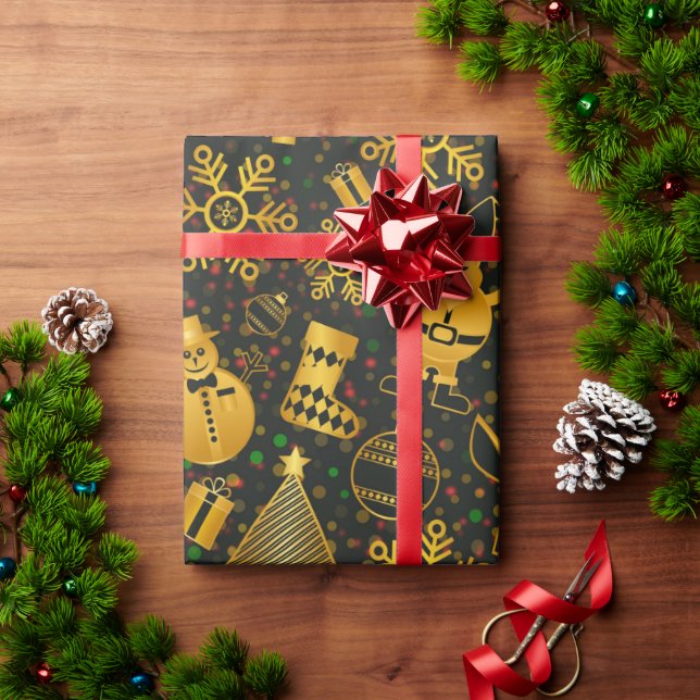 Papel De Presente Belo design de Ano Novo, abeto de um boneco de nev (Presente de Natal)