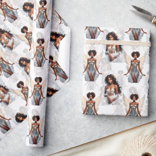 Papel De Presente Belo Design de Padrão de Anjos Meninas Negras