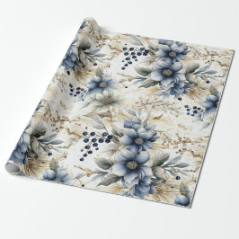 Papel De Presente Belo Natal Azul Flores do Natal