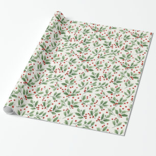 Papel De Presente Belo Natal Holly Berries