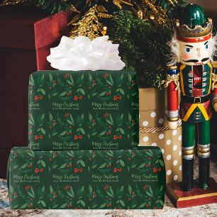 Papel De Presente Belo Natal Holly Berries - Personalidade Verde