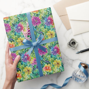 Papel De Presente Belo Padrão de Flor de Aquarela