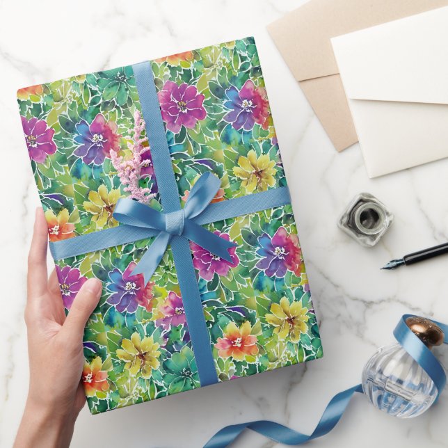 Papel De Presente Belo Padrão de Flor de Aquarela (Presentear)