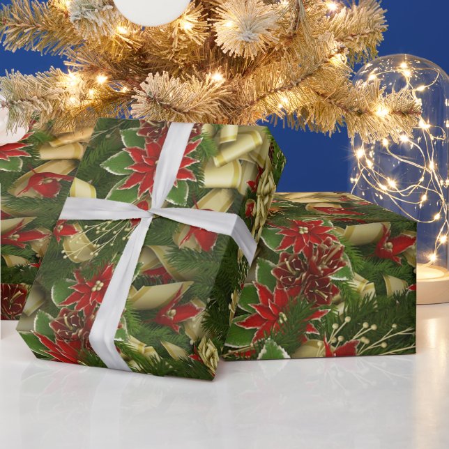 Papel De Presente Belo Padrão de Poinsettia de Natal Vermelho (Feriados)