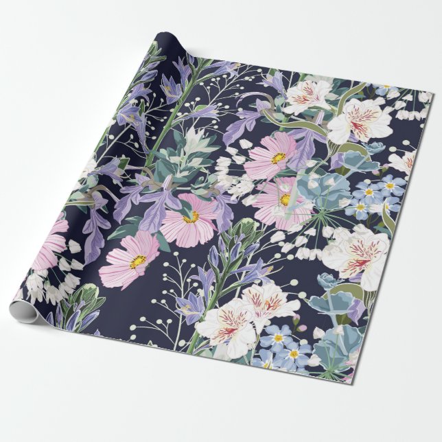Papel De Presente Belo padrão de primavera sem costura com flor selv (Desenrolado)
