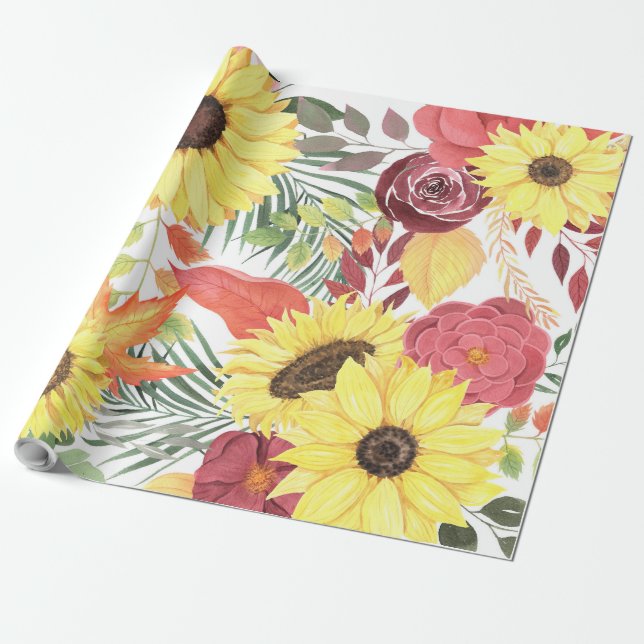 Papel De Presente Belo Padrão Floral Com Um Bom Outono (Desenrolado)