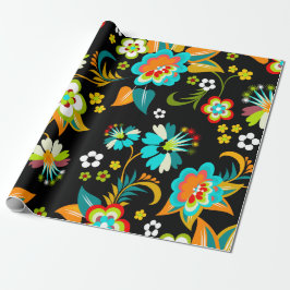 Papel De Presente Belo padrão floral de Aqua e Abstrato preto