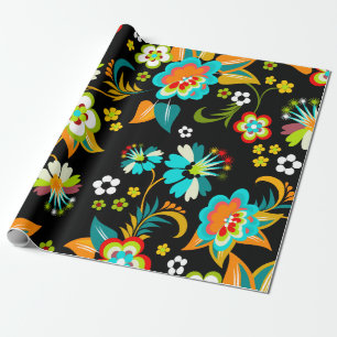 Papel De Presente Belo padrão floral de Aqua e Abstrato preto