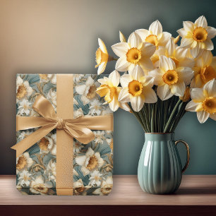 Papel De Presente Belo padrão floral de narcisos barrocos da primave