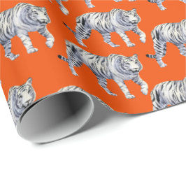 Papel De Presente Belo Padrão Vermelho Laranja Bengala Branco Tigre