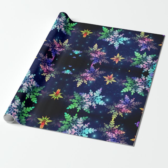 Papel De Presente Belo Pastel Snowflakes em Star Galaxy (Desenrolado)