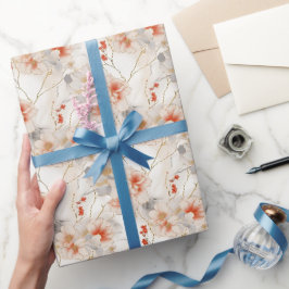 Papel De Presente Belo Peach Red Floral