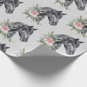 Papel De Presente Belo Retrato de Cabeça de Cavalo Negro Aquarela