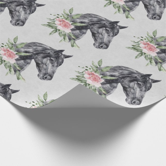 Papel De Presente Belo Retrato de Cabeça de Cavalo Negro Aquarela (Ponta)