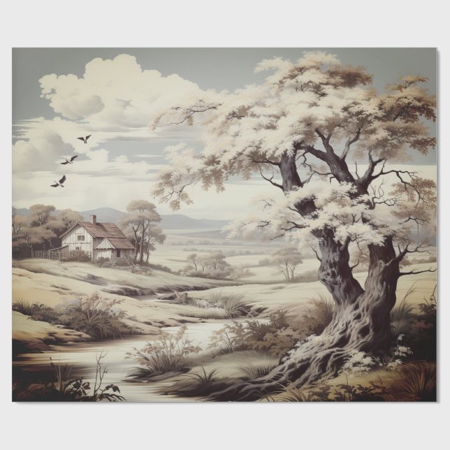 Papel De Presente Belo Toile de Jouy Country Fazenda (Aberto)