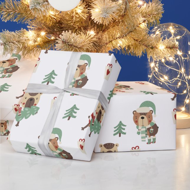 Papel De Presente Belo Urso de Natal Quente (Feriados)