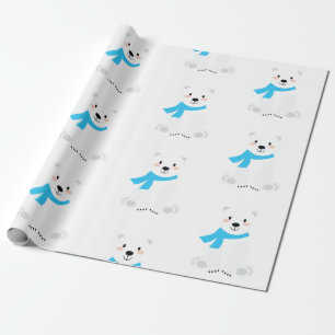 Papel De Presente Belo Urso Polar Branco Azul