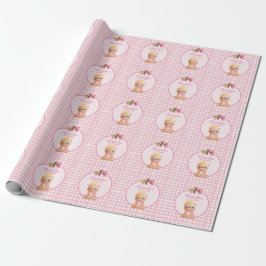 Papel De Presente Belo Urso Rosa Gingham Raparigas Personalizadas An