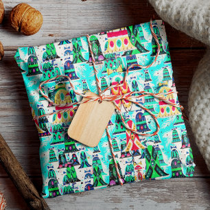 Papel De Presente Belos coloridos retro-colorido aqua de Natal