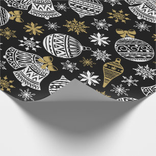 Papel De Presente Belos Dourados brancos de Natal Floco de Neve