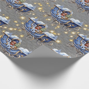 Papel De Presente Belos Trineos de Natal Azuis Aço Cinza