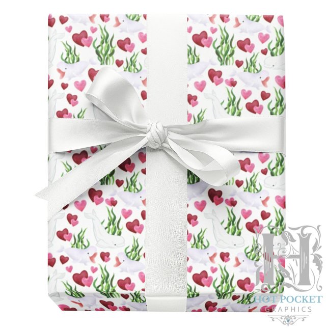 Papel De Presente Beluga Whale Valentine Gift Wrapping Paper White (Criador carregado)