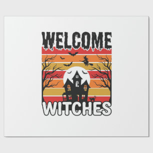 Papel De Presente Bem-vindas Bruxas Desenho de Gravura de Halloween