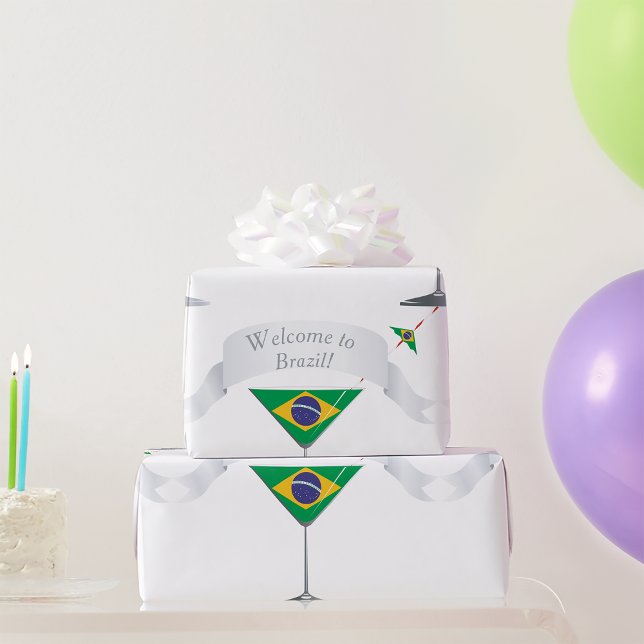 Papel De Presente Bem-vindo ao Copo de Martini da Bandeira Brasileir (Criador carregado)