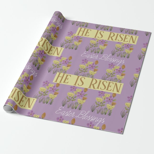 Papel De Presente Bênçãos de páscoa | Risen Bonito Floral (Desenrolado)