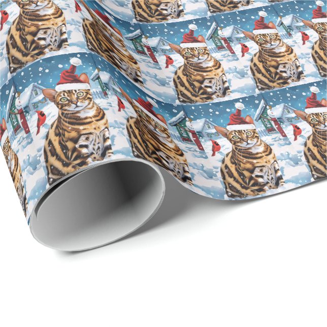 Papel De Presente Bengal Cat Winter Wonderland Natal Joy (Ponta do rolo)