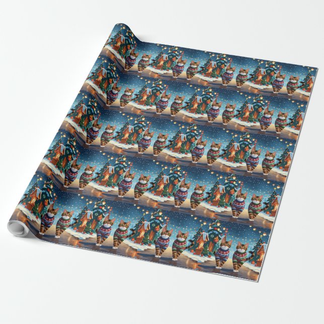 Papel De Presente Bengal Cats Christmas Snow Holiday (Desenrolado)