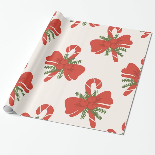 Papel De Presente Bengala de Açúcar e Tinta Creme Marfim Natal Chris (Desenrolado)