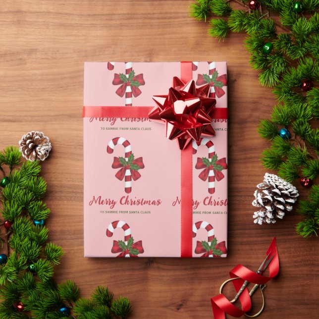 Papel De Presente Bengala de Natal Vermelha e Branca com Texto Perso (Presente de Natal)